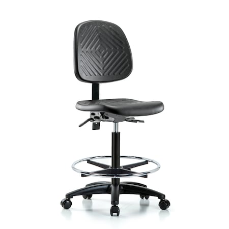 Bench Chair, Hi, Poly, Med, Bk, CF Casters, No Arms, 24-1/2