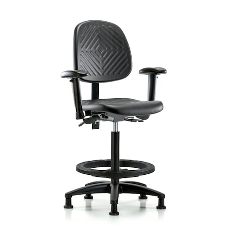 Bench Chair, Hi, Poly, Med, Bk, AA BF Glides, 6-Way Adjustable, 24-1/2