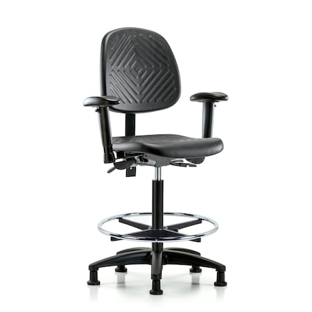 Bench Chair, Hi, Poly, Med, Bk, AA CF Glides, 6-Way Adjustable, 24-1/2