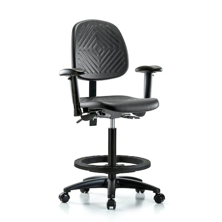 Bench Chair, Hi, Poly, Med, Bk, Tilt, AA, BFCst, 6-Way Adjustable, 24-1/2