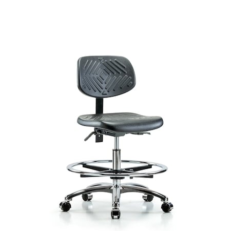 Chair, Poly, Med Bench, Chrome CF Casters, No Arms, 19-1/2