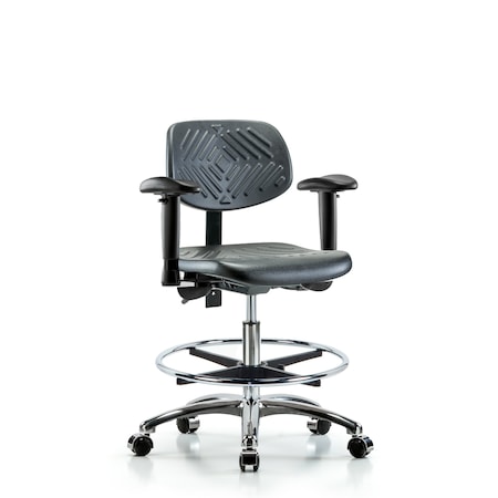 Chair, Poly, Med Bench, Chrome AA CF Cast, 6-Way Adjustable, 19-1/2