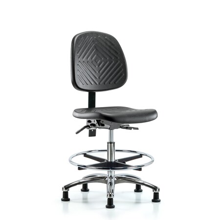 Bench Chair, Poly, Med, Bk, Chrome, CF Glides, No Arms, 19-1/2