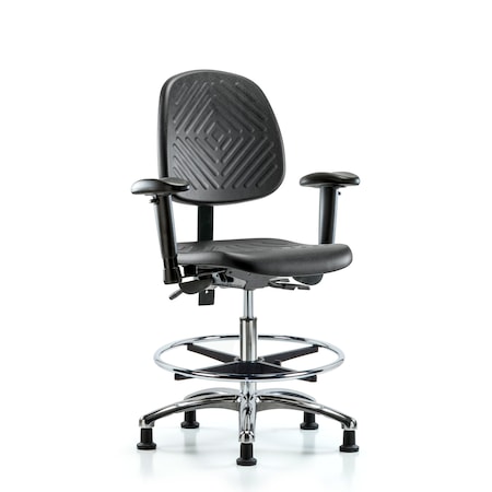 Bench Chair, Poly, Med, Bk, Chrome, AA CF Gld, 6-Way Adjustable, 19-1/2