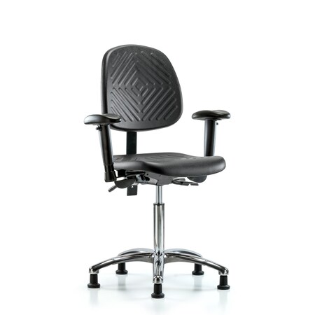 Bench Chair, Poly, Med, Bk, Chrome, AA Glides, 6-Way Adjustable, 19-1/2