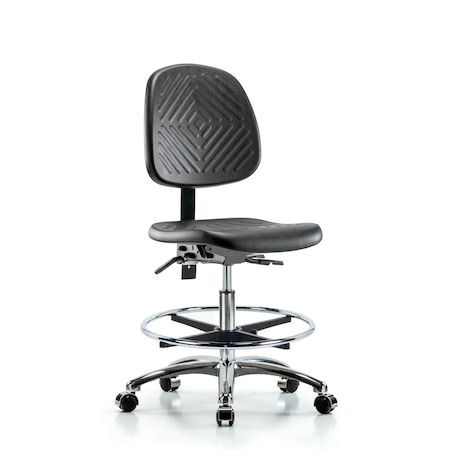 Bench Chair, Poly, Med, Bk, CF Cast, No Arms, 19-1/2