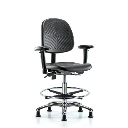 Bench Chair, Poly, Med, Bk, CF Gld, 6-Way Adjustable, 19-1/2