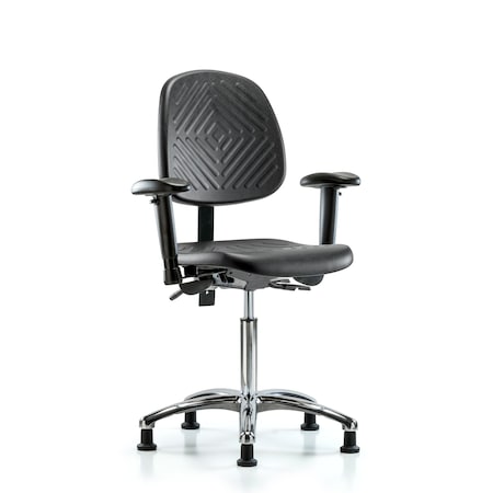 Bench Chair, Poly, Med, Bk, Gld, 6-Way Adjustable, 19-1/2