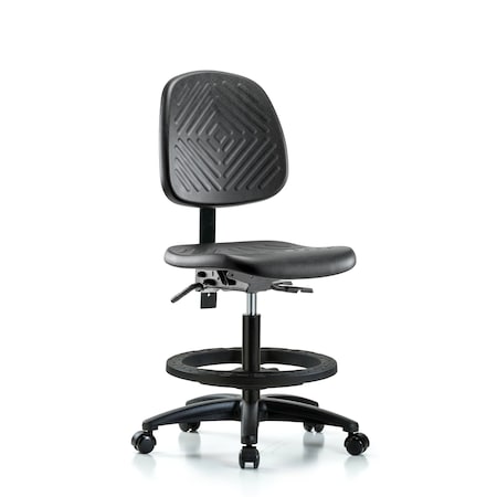 Bench Chair, Poly, Med, Bk, BF Casters, No Arms, 19-1/2