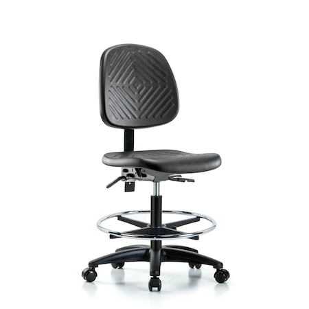 Bench Chair, Poly, Med, Bk, CF Casters, No Arms, 19-1/2