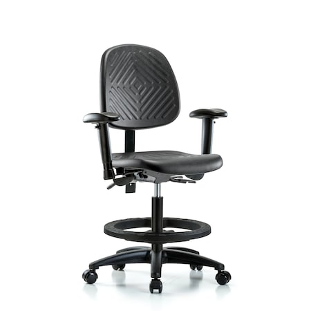 Bench Chair, Poly, Med, Bk, AA, BF Cast, 6-Way Adjustable, 19-1/2