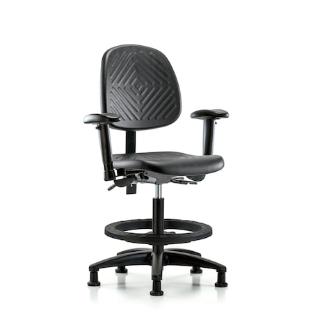 Bench Chair, Poly, Med, Bk, AA, BF Glides, 6-Way Adjustable, 19-1/2