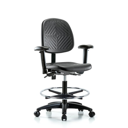 Bench Chair, Poly, Med, Bk, AA, CF Cast, 6-Way Adjustable, 19-1/2