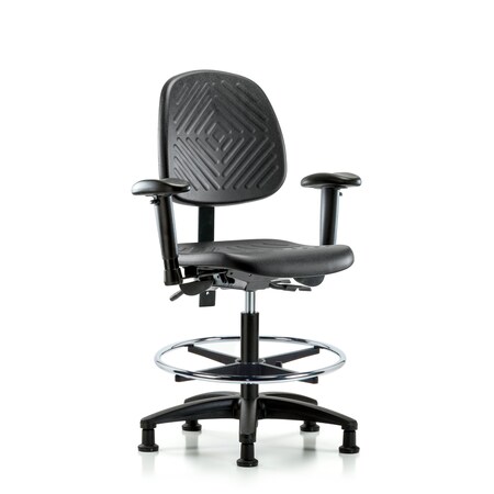 Bench Chair, Poly, Med, Bk, AA, CF Glides, 6-Way Adjustable, 19-1/2