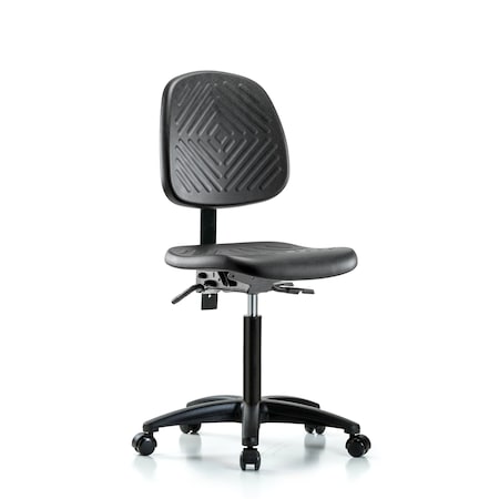 Bench Chair, Poly, Med, Bk, Tilt, Casters, No Arms, 19-1/2