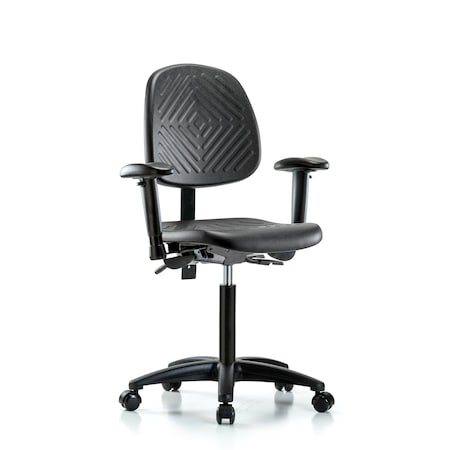 Bench Chair, Poly, Med, Bk, Tilt, AA, Cast, 6-Way Adjustable, 19-1/2