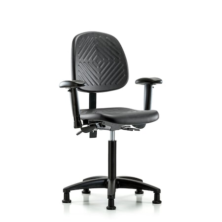 Bench Chair, Poly, Med, Bk, Tilt, AA Glides, 6-Way Adjustable, 19-1/2
