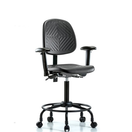 Benchch Chair, Poly, Med, Bk, RT, AA Cast, 6-Way Adjustable, 21-1/2