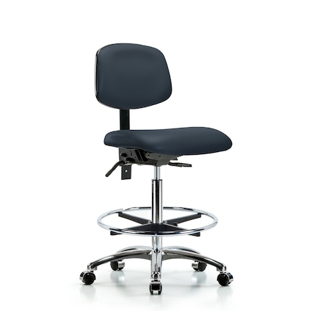 Chair, Vinyl, Hi Bench, Chr CF Casters, Nav, No Arms, 26
