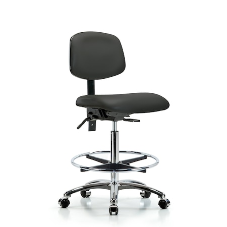 Chair, Vinyl, Hi Bench, Chr CF Casters, Gry, No Arms, 26