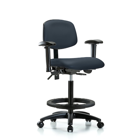 Chair, Fabric, Med Bench, CF Casters, Nav, 6-Way Adjustable, 26