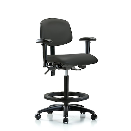 Chair, Fabric, Med Bench, CF Casters, Gry, 6-Way Adjustable, 26