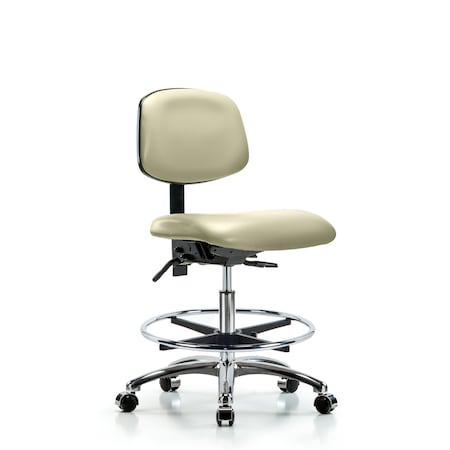 Chair, Vinyl, Med Bench, Chr CF Casters, Wht, No Arms, 22