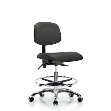Chair, Vinyl, Med Bench, Chr CF Casters, Gry, No Arms, 22