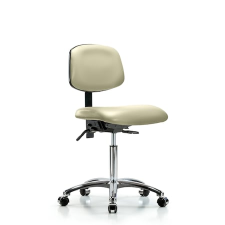Chair, Vinyl, Med Bench, Chrome Casters, Wht, No Arms, 22