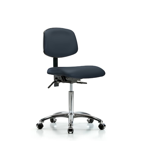 Chair, Vinyl, Med Bench, Chrome Casters, Nav, No Arms, 22