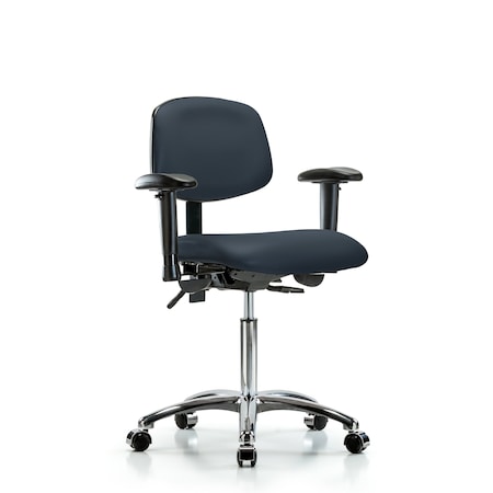 Chair, Vinyl, Med Bench, Chr AA Casters, Nav, 6-Way Adjustable, 22