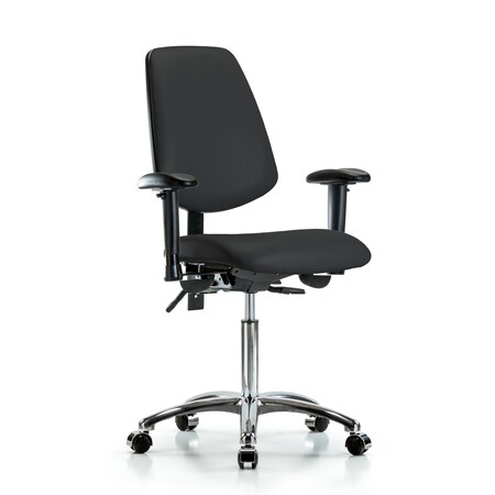Bench Chair, Vinyl, Med, Bk, Cast, Blk, 6-Way Adjustable, 22