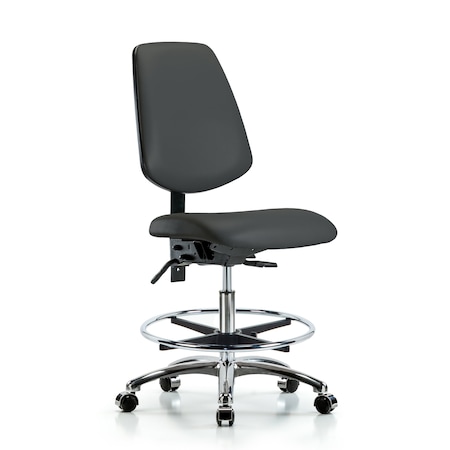 Bench Chair, Vinyl, Med, Bk, CF, Cast, Gry, No Arms, 22