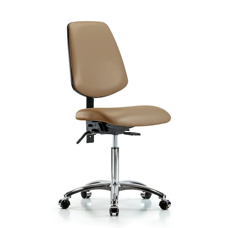 Bench Chair, Vinyl, Med, Bk, Cast, Taupe, No Arms, 22