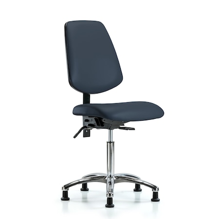 Bench Chair, Vinyl, Med, Bk, Glds, Navy, No Arms, 22