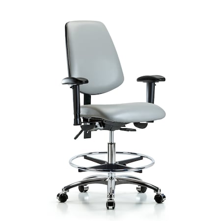 Bench Chair, Vinyl, Med, Bk, CF, Cast, Dov, 6-Way Adjustable, 22