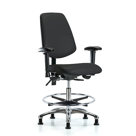 Bench Chair, Vinyl, Med, Bk, CF, Glds, Blk, 6-Way Adjustable, 22