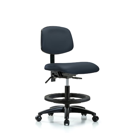 Chair, Vinyl, Med Bench, BF Casters, Nav, No Arms, 22