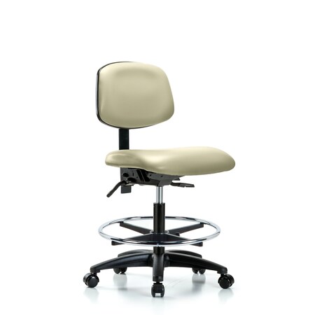 Chair, Vinyl, Med Bench, CF Casters, Wht, No Arms, 22
