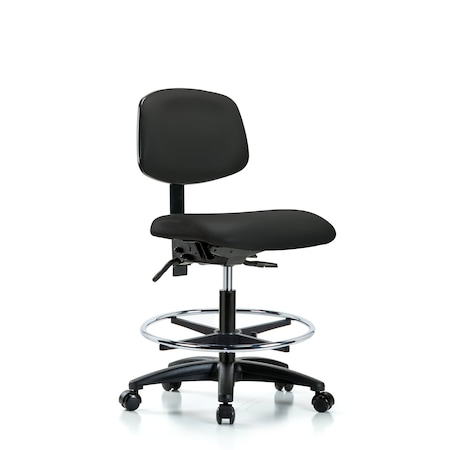 Chair, Vinyl, Med Bench, CF Casters, Blk, No Arms, 22