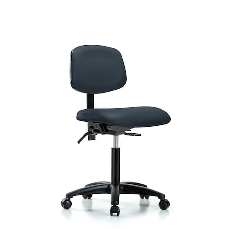 Chair, Vinyl, Med Bench, Casters, Nav, No Arms, 22