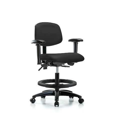 Chair, Vinyl, Med Bench, AA BF Casters, Blk, 6-Way Adjustable, 22
