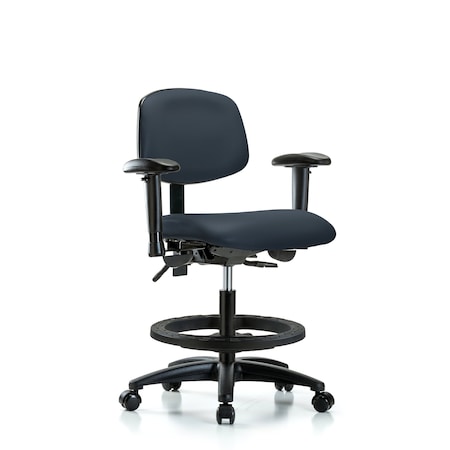 Chair, Vinyl, Med Bench, AA BF Casters, Nav, 6-Way Adjustable, 22