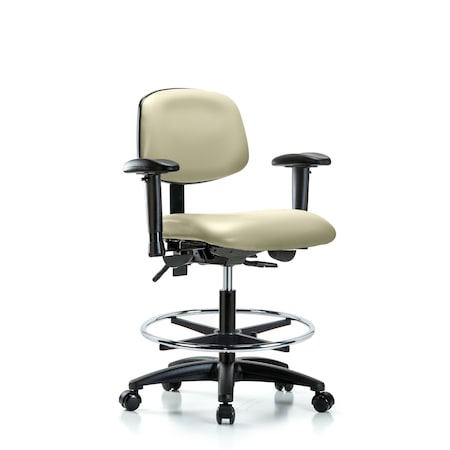 Chair, Vinyl, Med Bench, AA CF Casters, Wht, 6-Way Adjustable, 22