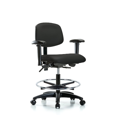 Chair, Vinyl, Med Bench, AA CF Casters, Blk, 6-Way Adjustable, 22