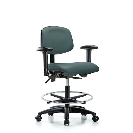 Chair, Vinyl, Med Bench, AA CF Casters, Blu, 6-Way Adjustable, 22