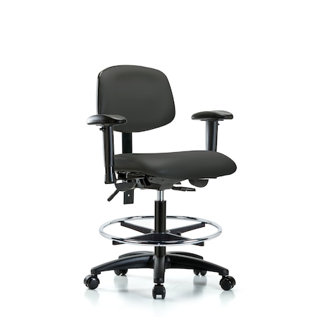 Chair, Vinyl, Med Bench, AA CF Casters, Gry, 6-Way Adjustable, 22