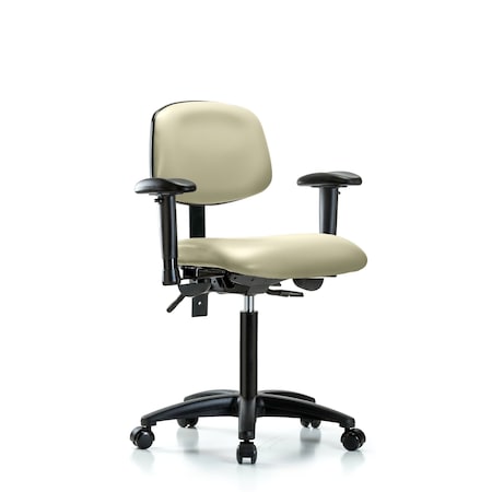Chair, Vinyl, Med Bench, AA Casters, Wht, 6-Way Adjustable, 22