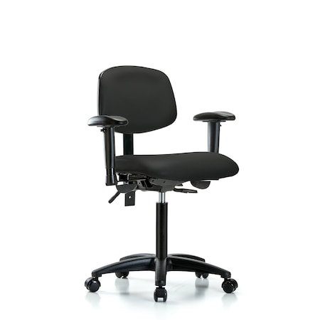 Chair, Vinyl, Med Bench, AA Casters, Blk, 6-Way Adjustable, 22