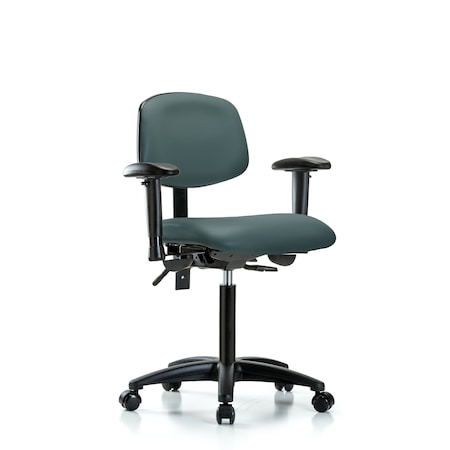 Chair, Vinyl, Med Bench, AA Casters, Blu, 6-Way Adjustable, 22